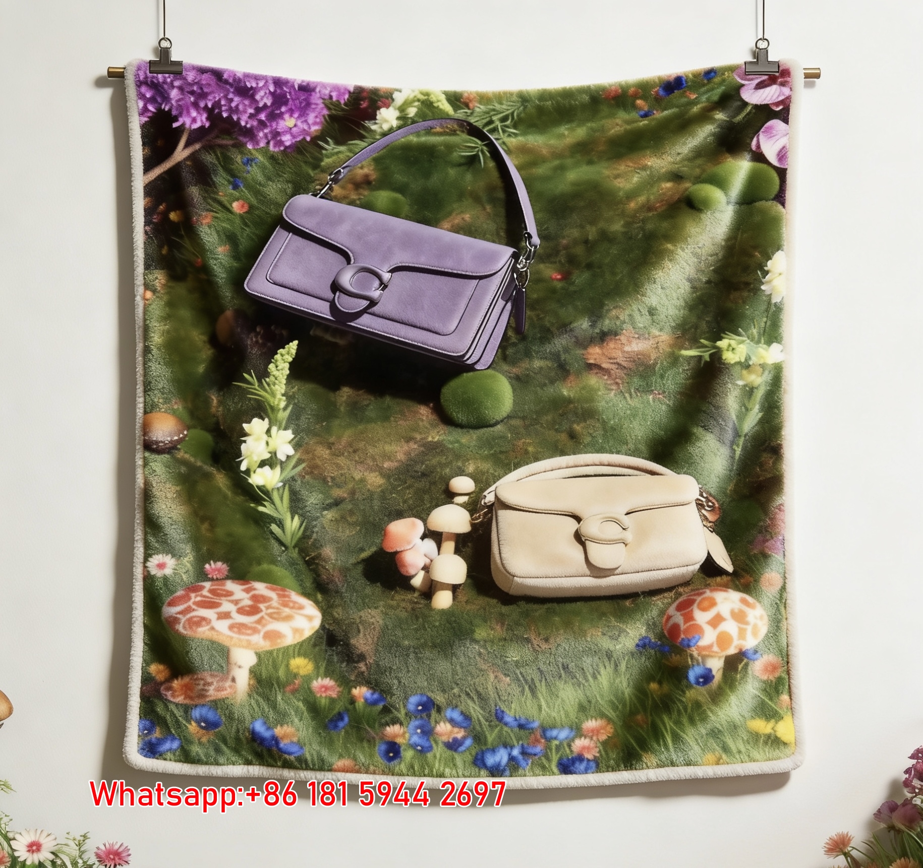 Coach Purple & Beige Tabby Bag Print Flannel Sofa Throw Blanket C228